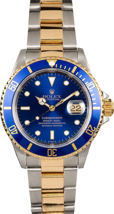 rolex submariner blue face two tone|rolex 16613 years of production.